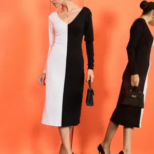 Ribbed Dual Tone Full Sleeves Bodycon Dress